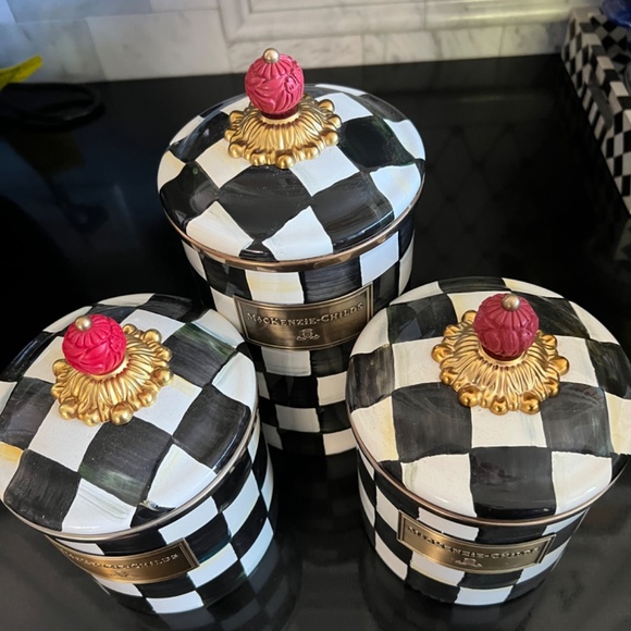 Set of 3 Mackenzie Childs Courtly Check Canisters - Picture 2 of 6